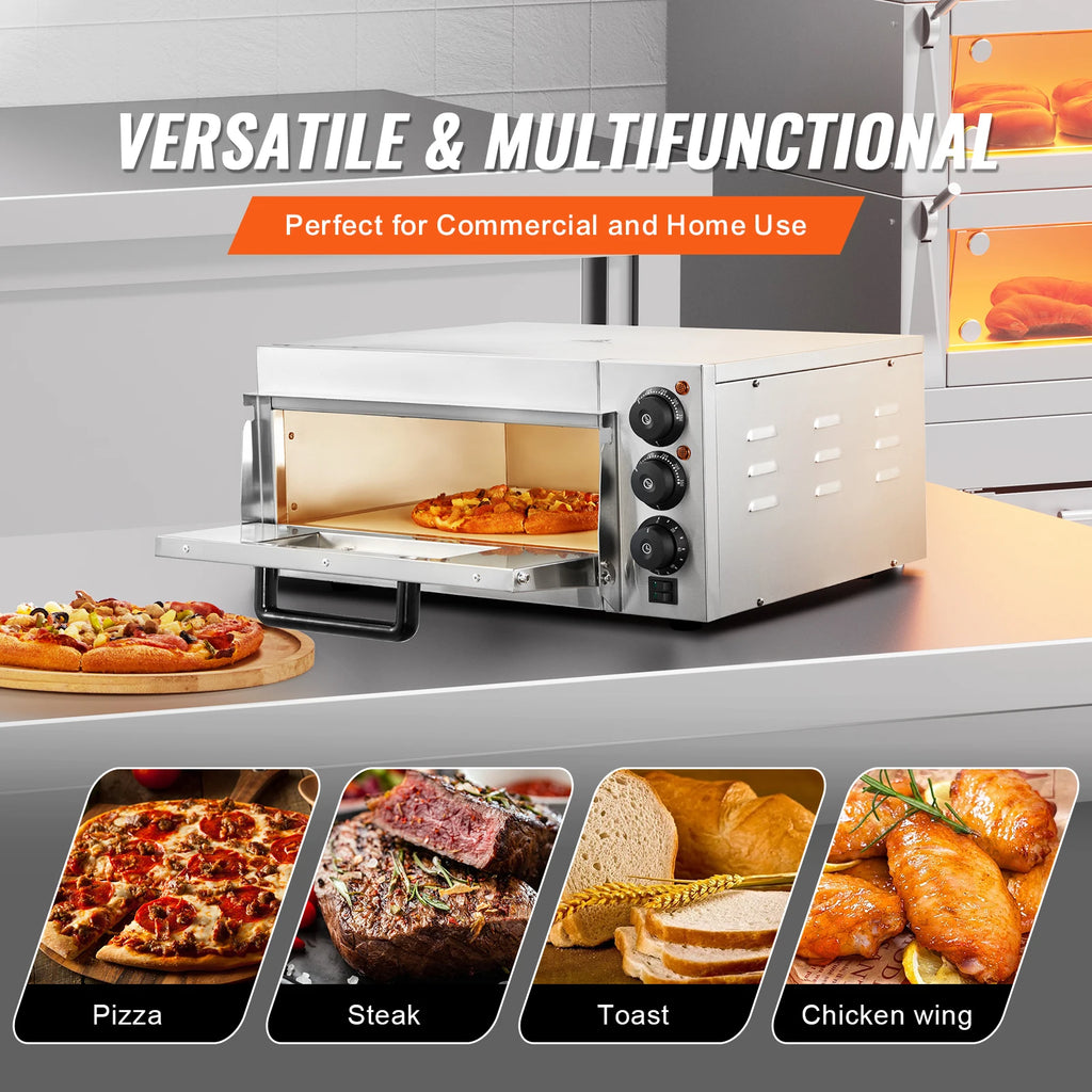 SucceBuy Commercial Pizza Oven Countertop Stainless Steel Electric Pizza Oven with Stone and Handle Indoor Pizza Maker for Home