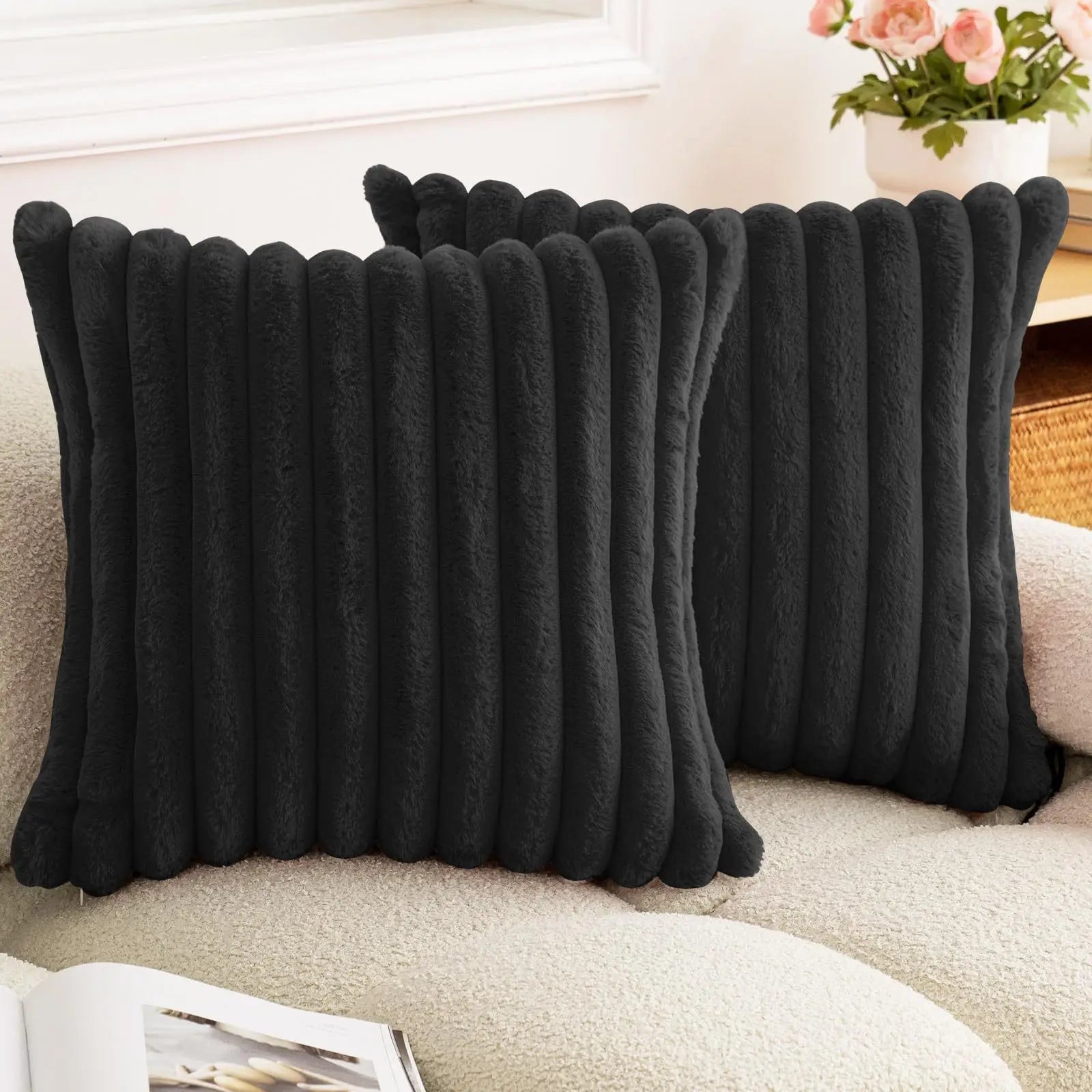 New Faux Rabbit Fur Square Cushion Cover Big Thick Striped Super Soft Solid Color Pillow Cover Sofa Decor Cushion Covers 2026