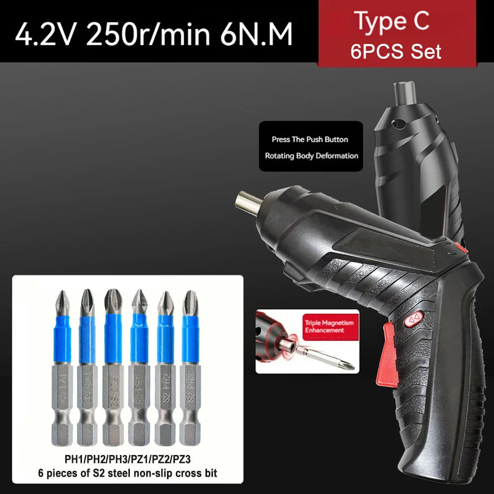 4.2V 6Nm 1300mAh 250rpm Electric Screwdriver Set Cordless Screwdriver Rechargeable Drill Kit Household Mini Drills Screwdrivers