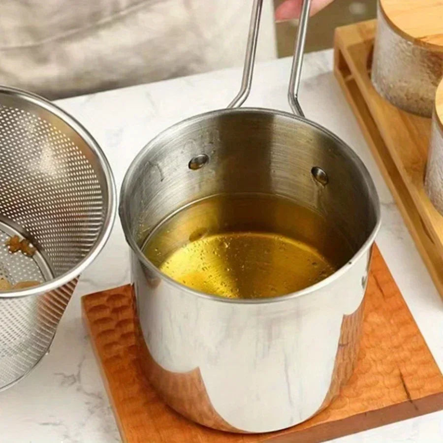 stainless steel fryer with French fries and chicken wings,Tianfu Luo pot household small oil pot with filter screen
