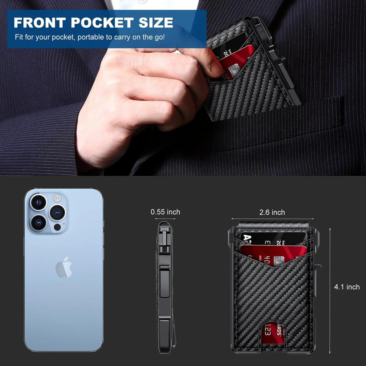 RFID Blocking Mens Wallet | Minimalist Slim Smart Pop-Up Card Holder,