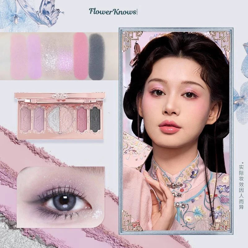 Flower Knows Strawberry Rococo Eyeshadow Pressed Glitter 5 Color Eye Shadow Creamy Texture Natural Bronze Cosmetic Eye Shadows
