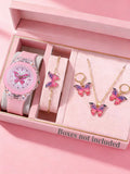 Children's Butterfly Watch And Jewelry Set Birthday Gift Unisex Cute Butterfly Theme Accessory Kit for Kids (No Box Included)