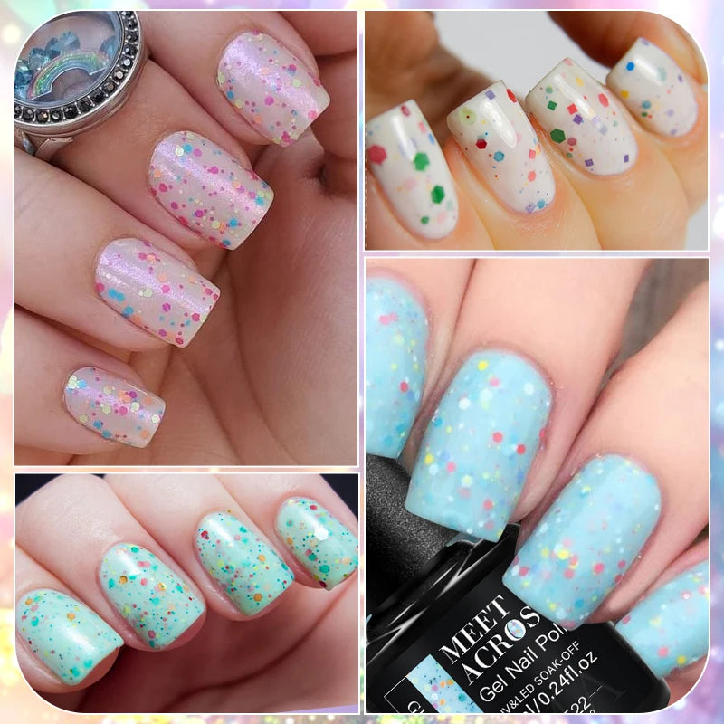 MEET ACROSS 7ml Yogurt Gel Nail Polish Cake Candy Color Sequins