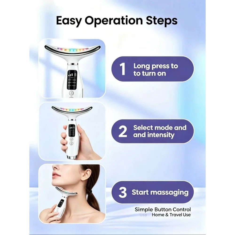 LED Face Neck Massager 7 Colors Light Therapy Skin Tightening