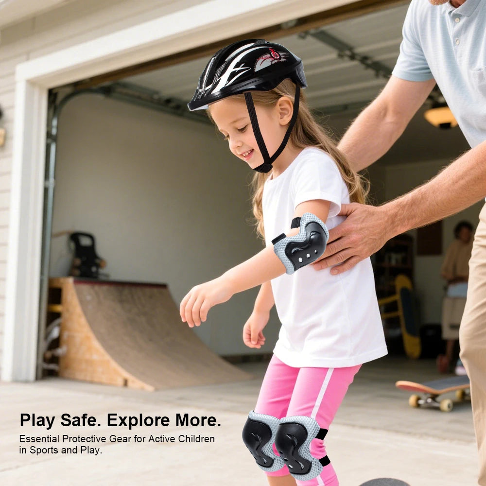 7Pcs/Set Roller Skating Kids Boy Girl Safety Helmet Knee Elbow