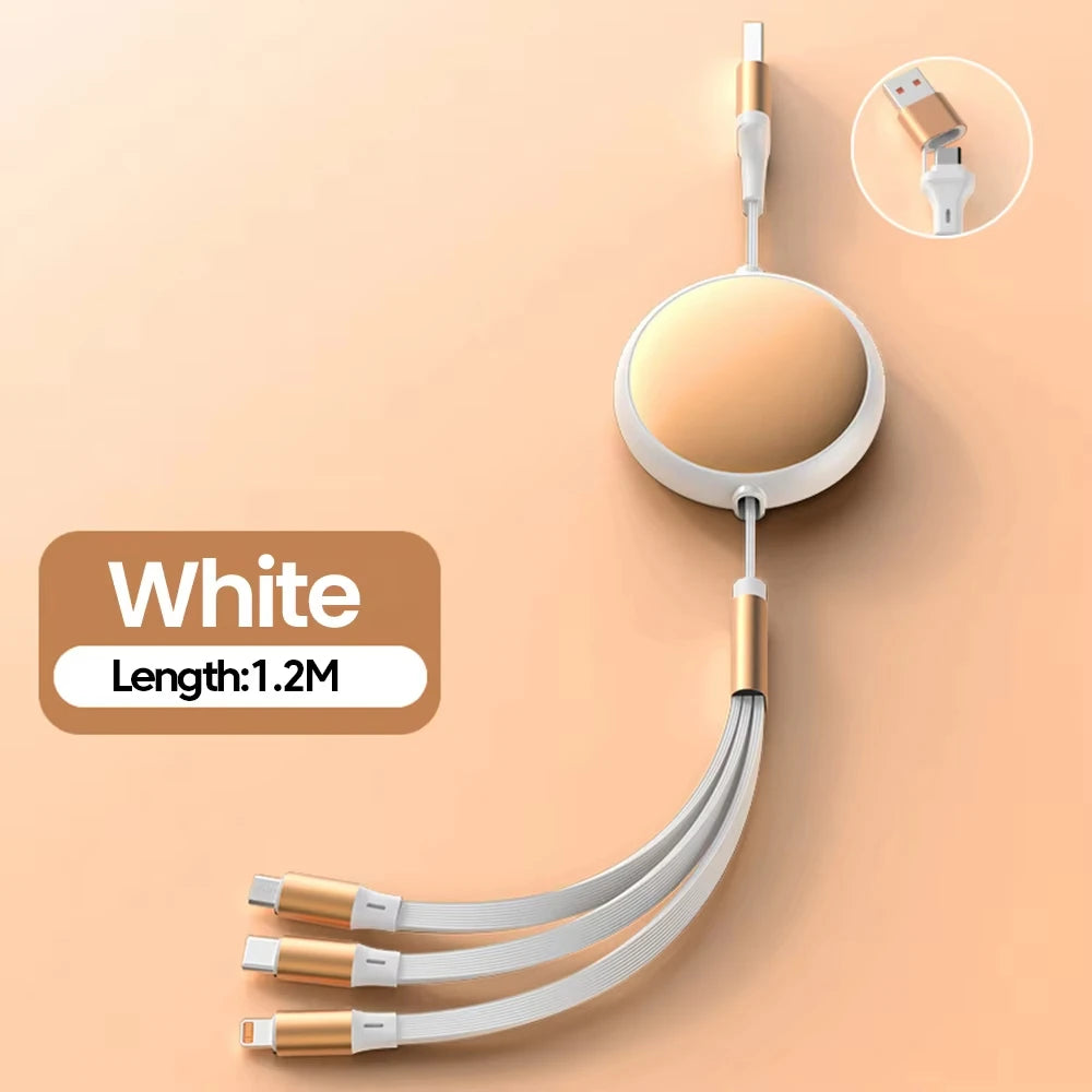 5A 120W 3 in 2 Fast USB C Cable for Huawei/Honor iPhone Samsung