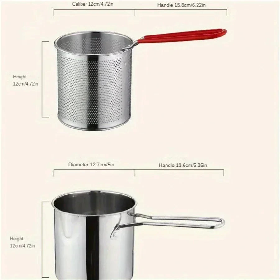 stainless steel fryer with French fries and chicken wings,Tianfu Luo pot household small oil pot with filter screen