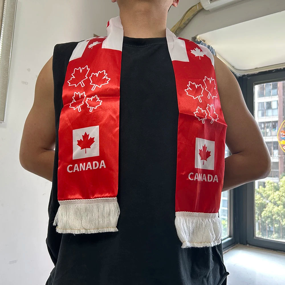 Canada Scarf 14x135cm Double-sided Printed Canada Flag Satin Canadian Scarf Suitable for 2026 world cup Sports Events