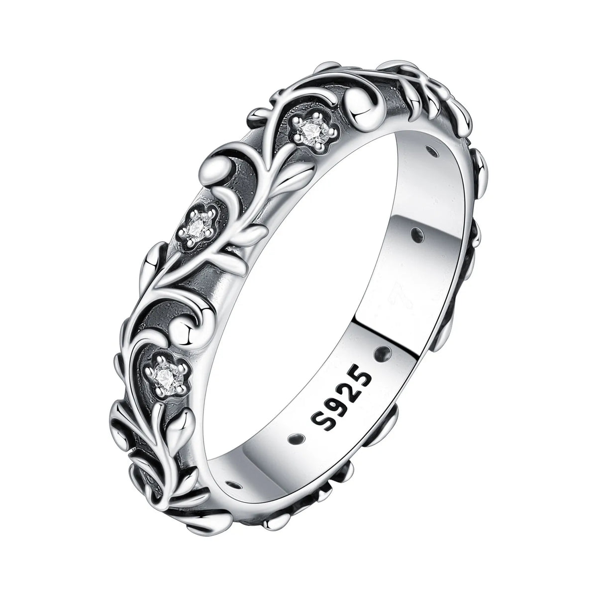 PANPOKI S925 Sterling Silver Flower Butterfly Insect Closed Ring