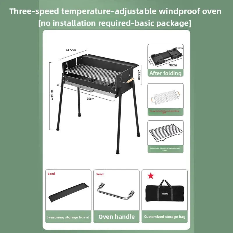 Portable Outdoor Charcoal Folding Stainless Steel Thickened BBQ