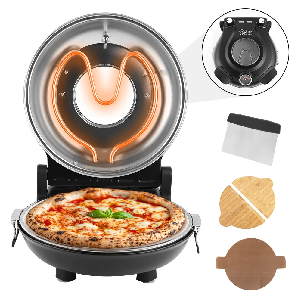 Electric Pizza Maker With Three Accessories 420℃ 1200W Dual Temperature Indoor Pizza Stone Plate 12inch Pizza Oven 10Minute