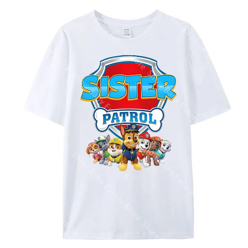 Paws Patrols Adult Dad Mom T-Shirt Tops Man Woman Summer Parent-child Clothing Tee Family Clothes Cartoon Anime Birthday Gifts