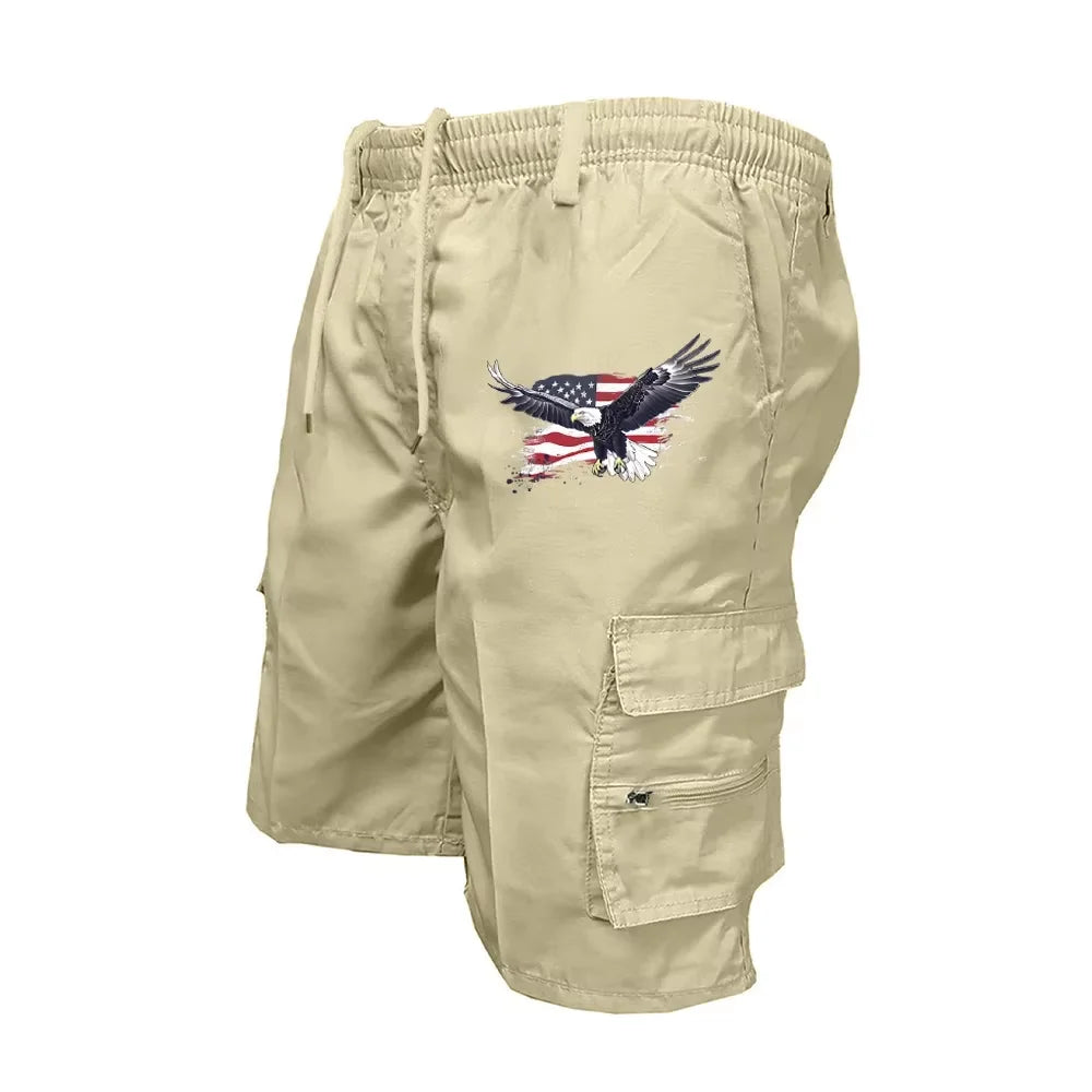 American Flag Printed Cargo Shorts Independence Day Eagle Shorts