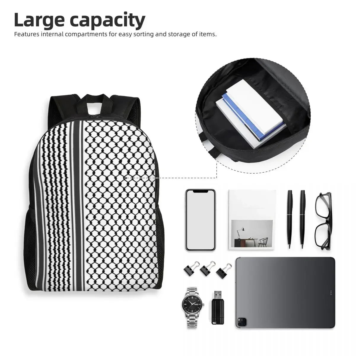 Palestinians Keffiyeh Pattern Backpack for Women Men Waterproof College School Tradition Bag Print Bookbags