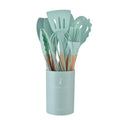 12PCS Silicone Kitchenware Non-Stick Cookware Kitchen Utensils Set Spatula Shovel Egg Beaters Wooden Handle Cooking Tool Set
