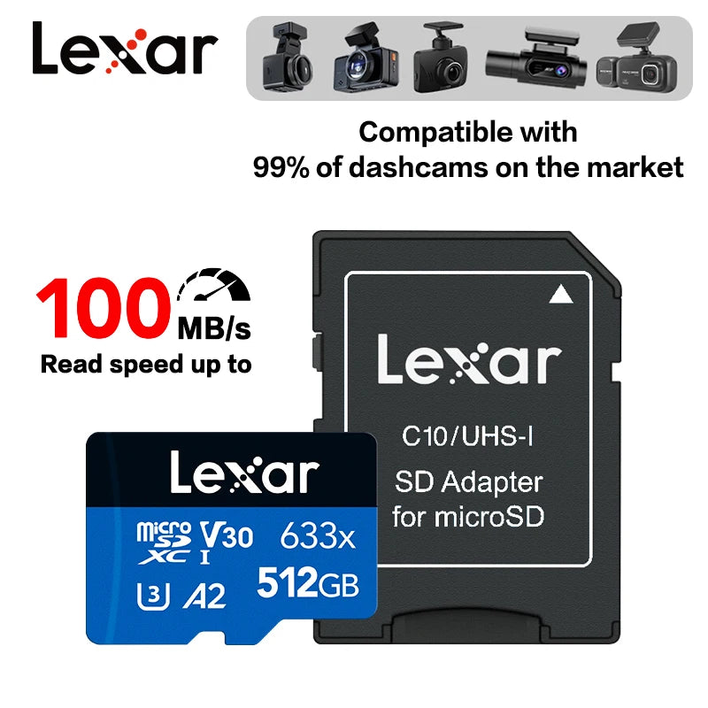 Original Lexar TF Memory Card 633x 32GB 64GB 128GB 256GB SDHC A1 V10 High Speed Micro SD Card SDXC V30 U3 Flash Storage Card