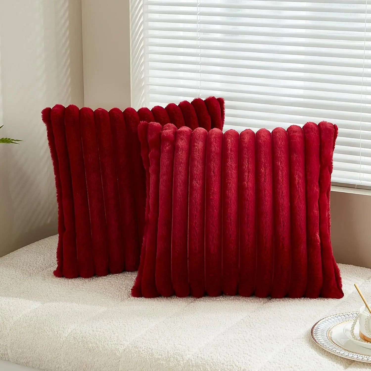 New Faux Rabbit Fur Square Cushion Cover Big Thick Striped Super Soft Solid Color Pillow Cover Sofa Decor Cushion Covers 2026