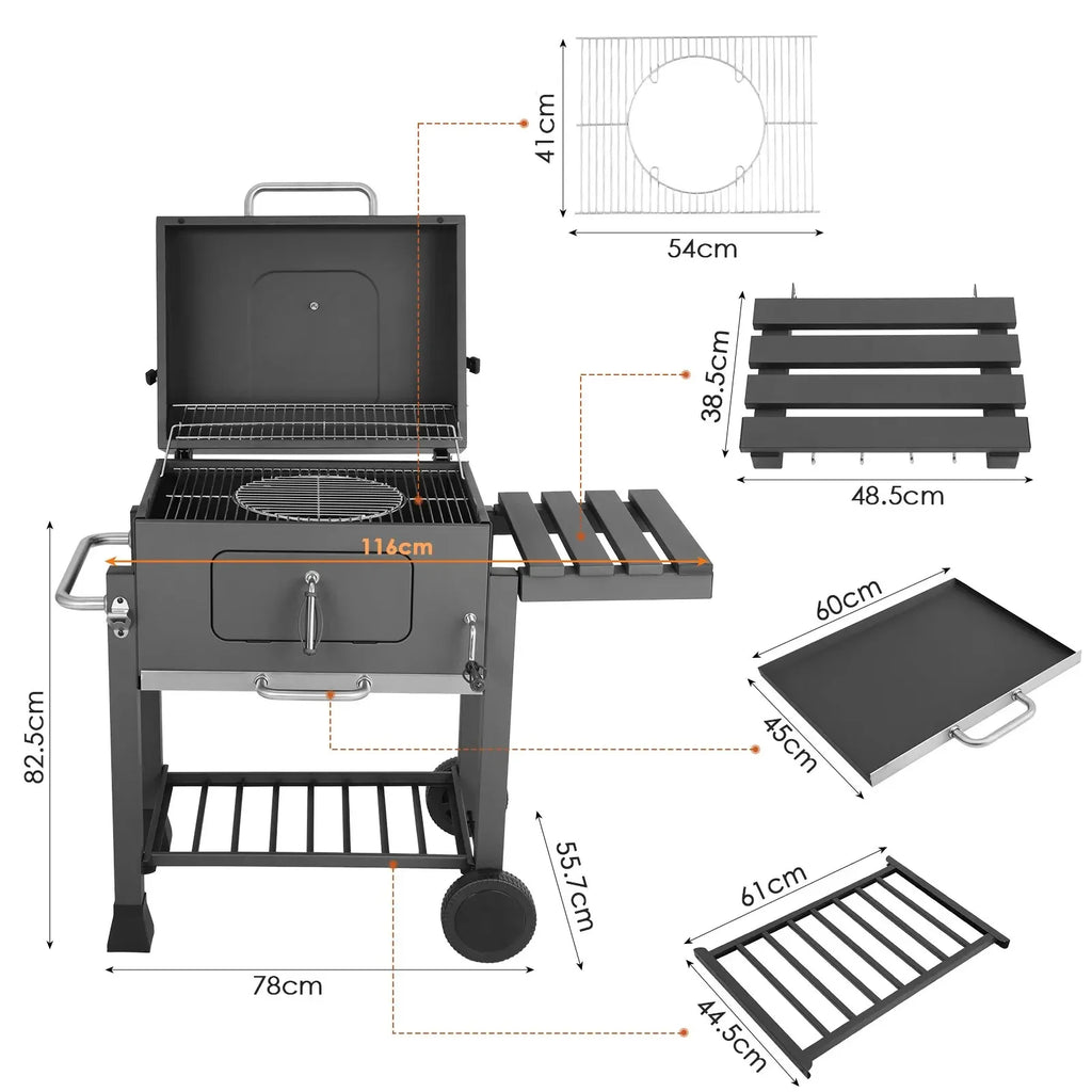 5~10 People BBQ Camping Charcoal Barbecue Stove 2 Wheels Luxurious Configuration Family Garden Outdoor Home Barbecue Grill