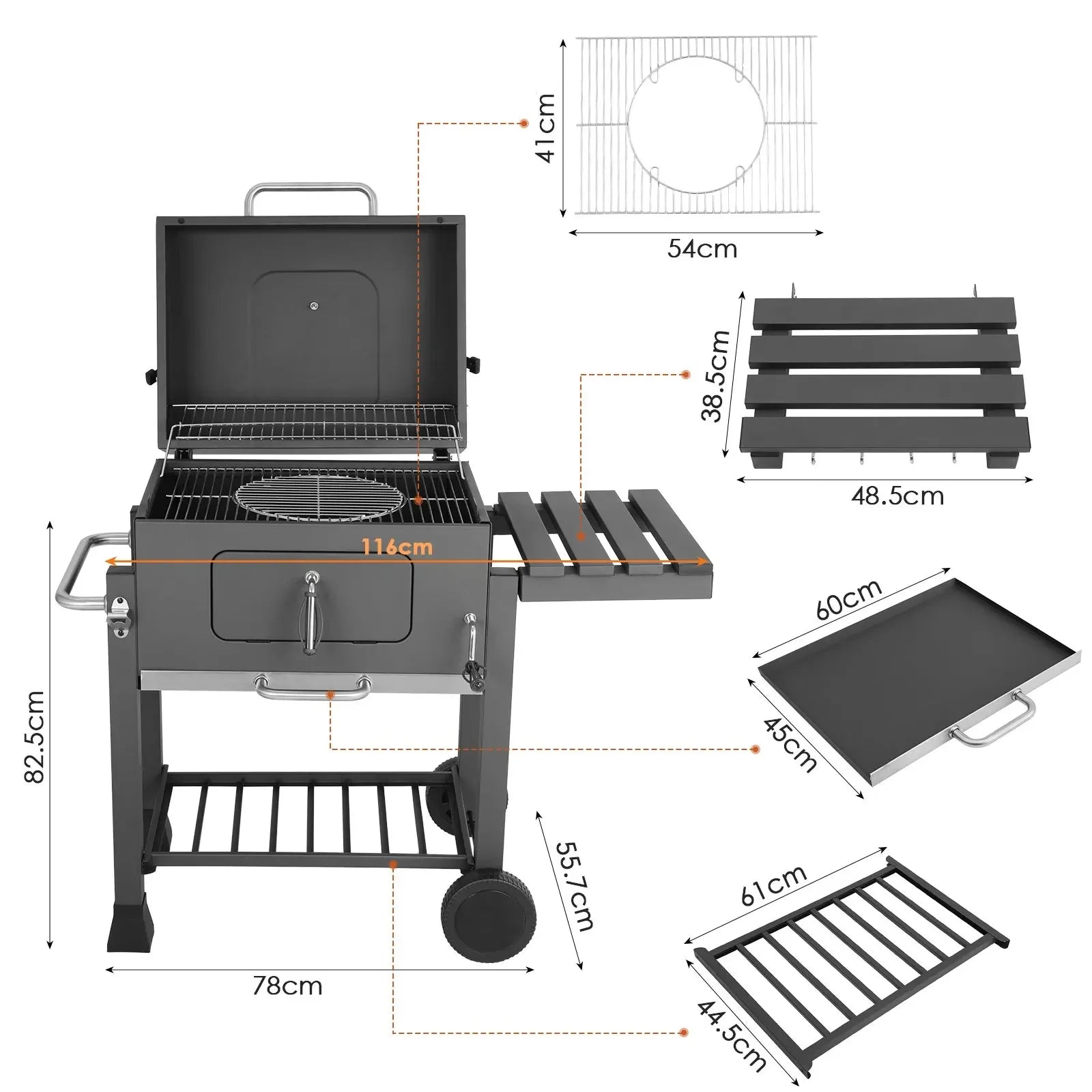 5~10 People BBQ Camping Charcoal Barbecue Stove 2 Wheels Luxurious Configuration Family Garden Outdoor Home Barbecue Grill