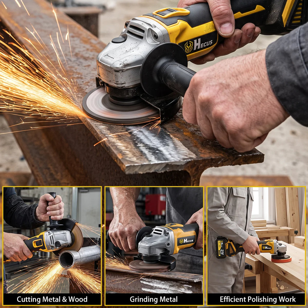 Hecus 125MM Brushless Electric Angle Grinder M14 Cordless 4 Speed Polishing Cutting Woodworking