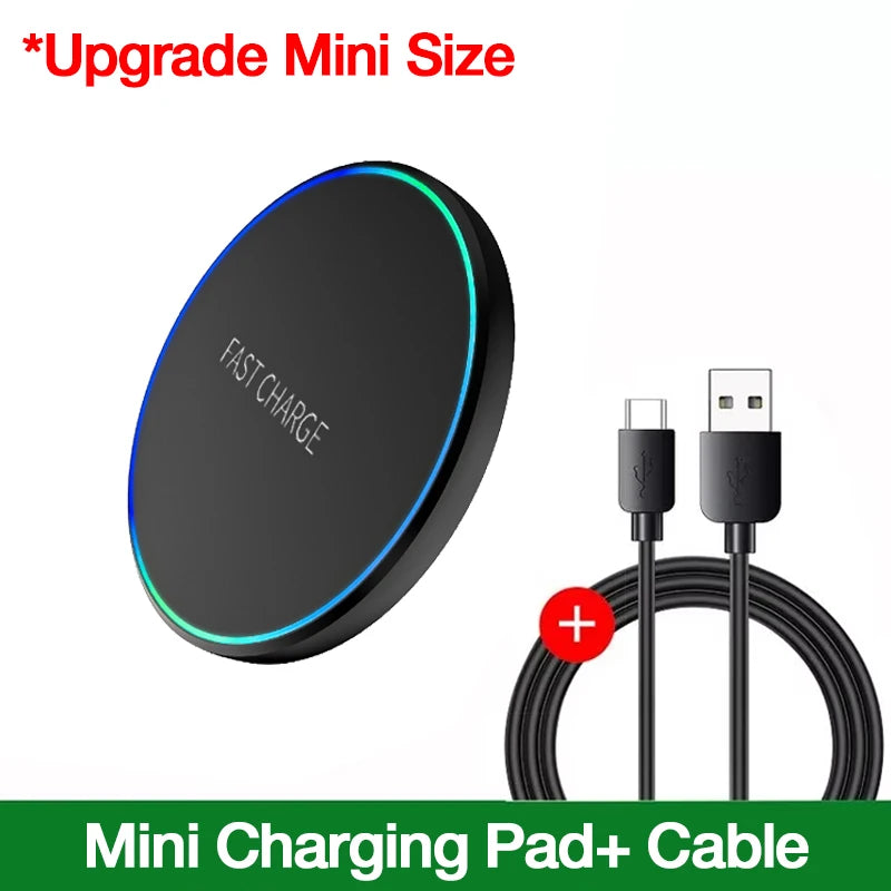 Mini Wireless Charger Pad LED Light Stand For iPhone 17 16 15 14 13 12 Samsung S25 S24 SXiaomi AirPos Pro Fast Charger tation