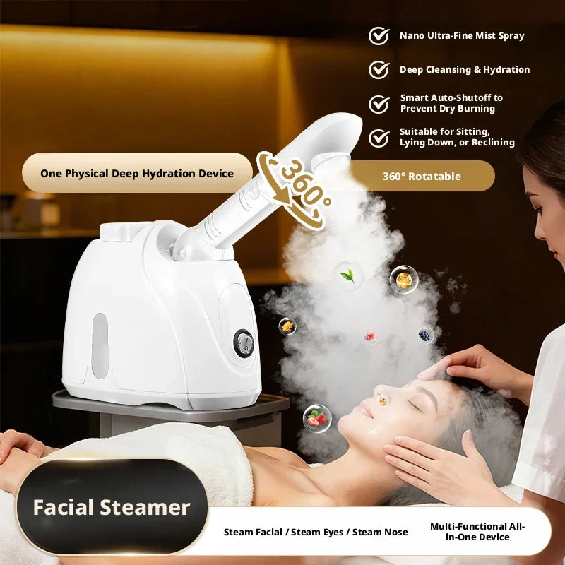 360° Rotatable Hot Mist Facial Steamer Multi-functional Home Spa Beauty Instrument Deep Hydration Skin Care Face Vaporizer