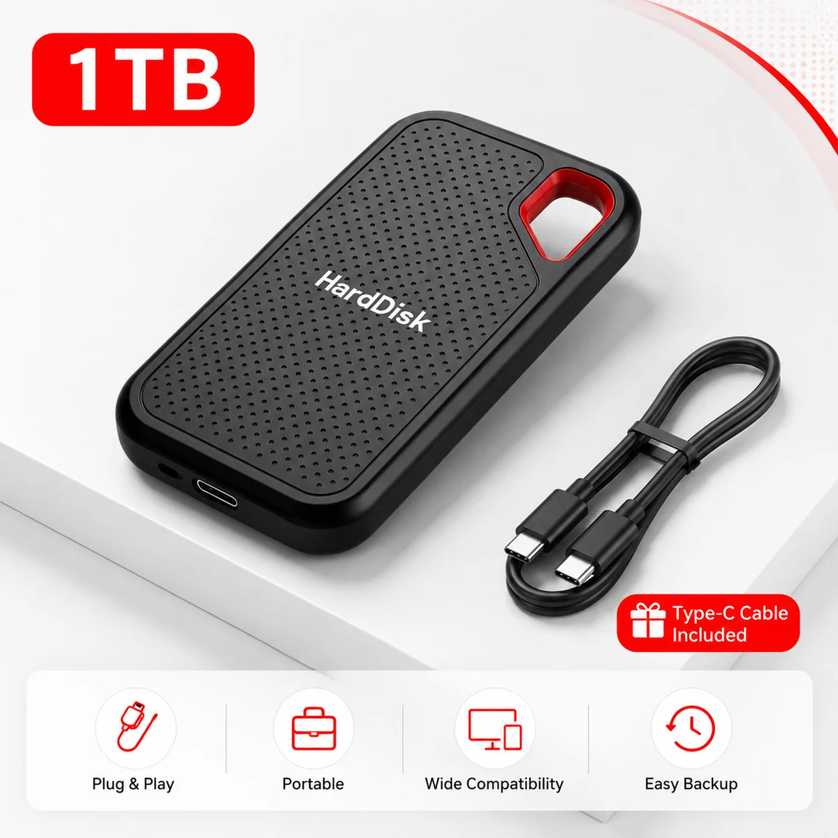 Portable SSD External Hard Drive 1TB 2TB USB-C Fast Storage Disk for Laptop Mac Phone Photo Backup