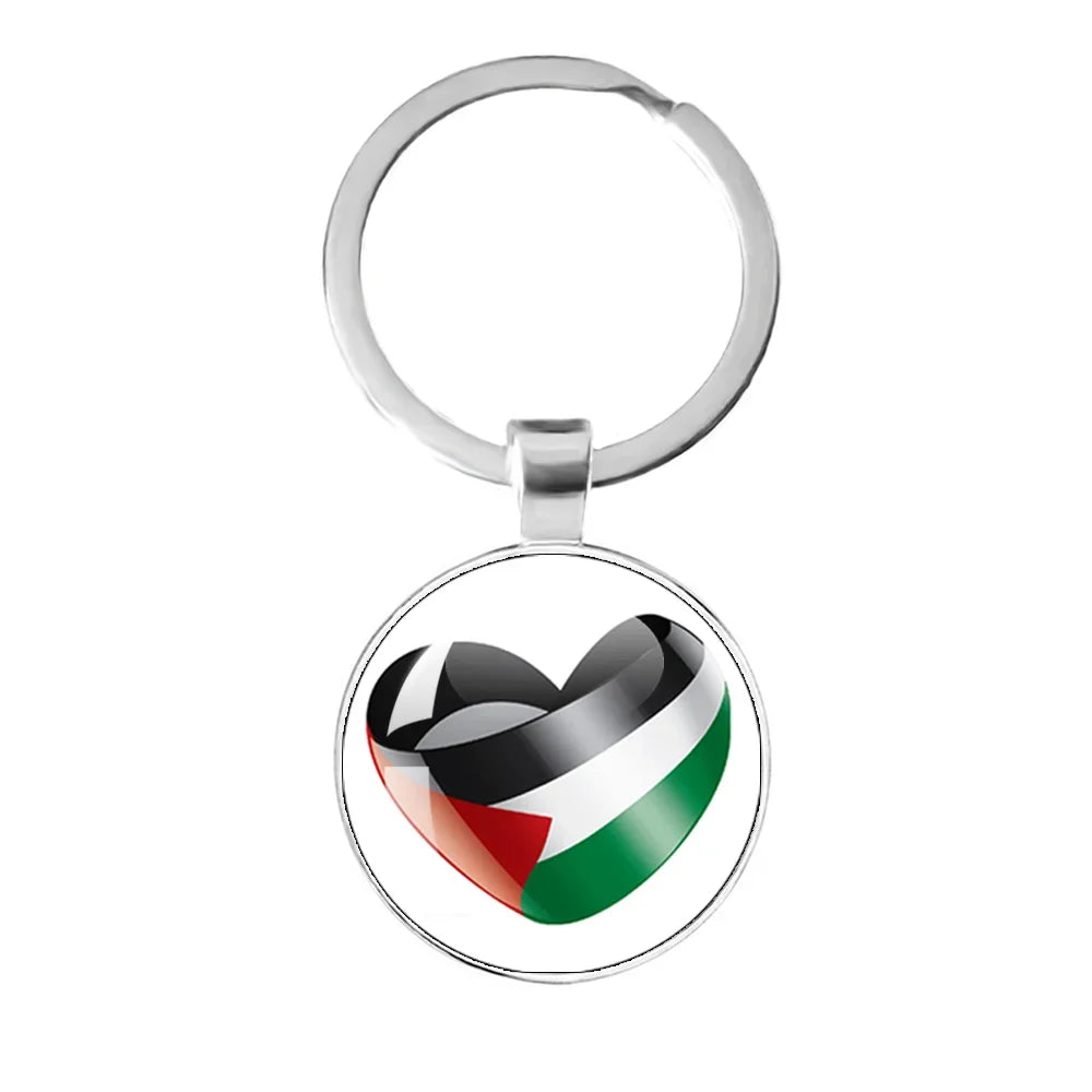 Personalized Art Patterns  Palestine Nation Flag Emblem 25mm Glass Cabohcon Keychain