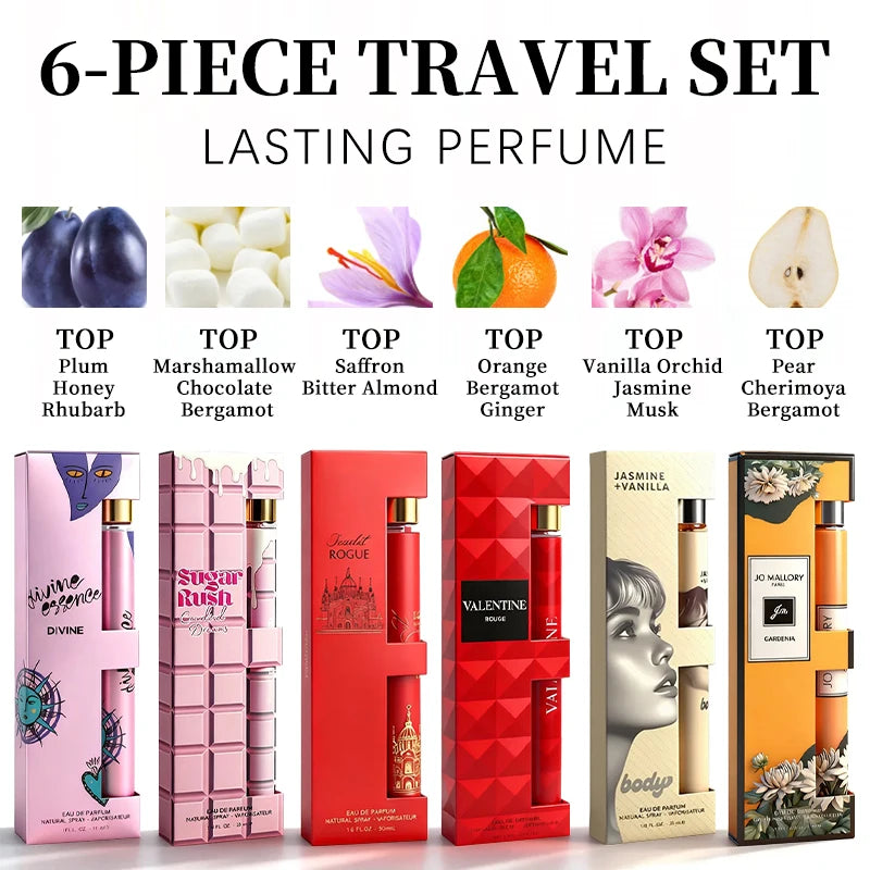 6-Piece Travel Set, Men's and Women's Eau De Toilette Spray, Long-Lasting Fragrance,