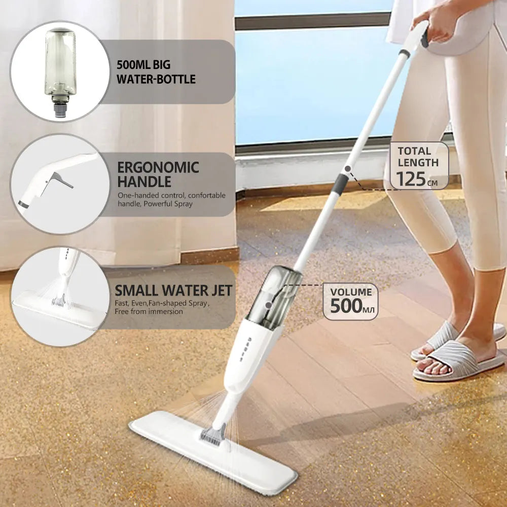 DARIS Spray Floor Cleaning Mop 500ML Wide Range Fan-shaped Mist Reusable Microfibers Pads 360°