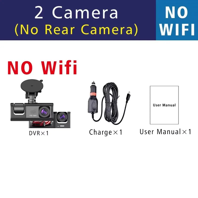 WIFI-3 Camera Dash Cam For Car Camera FHD 1080P Video Recorder Car DVR Front Rear View Camera Night Vision Black Box Car Dashcam