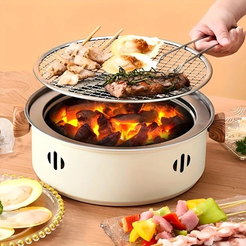 Portable Mini BBQ Grill Stainless Steel Charcoal Grill Desktop Grilling Net Camping Picnic Kitchen Accessories Gadgets Tools