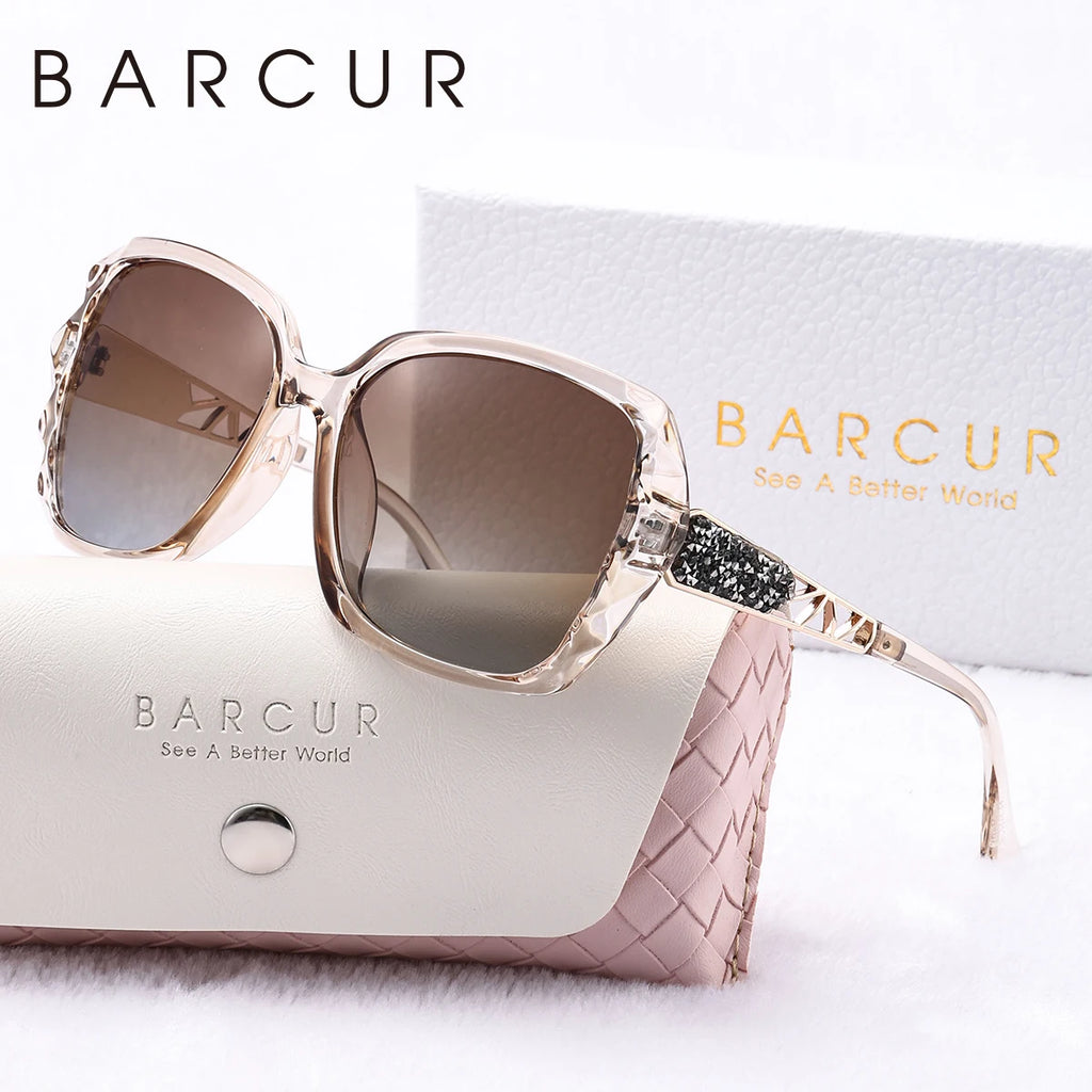 BARCUR Trendy Women Polarized Sunglasses Butterfly PC Transparent Large Frame Hollow Out Mirror Leg Leisure UV Women Sunglasses