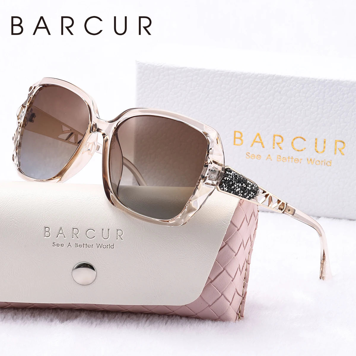 BARCUR Trendy Women Polarized Sunglasses Butterfly PC Transparent Large Frame Hollow Out Mirror Leg Leisure UV Women Sunglasses