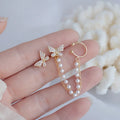 Aesthetic Gold Color Zircon Butterfly Chain Earrings Dainty Double Layer Pearl