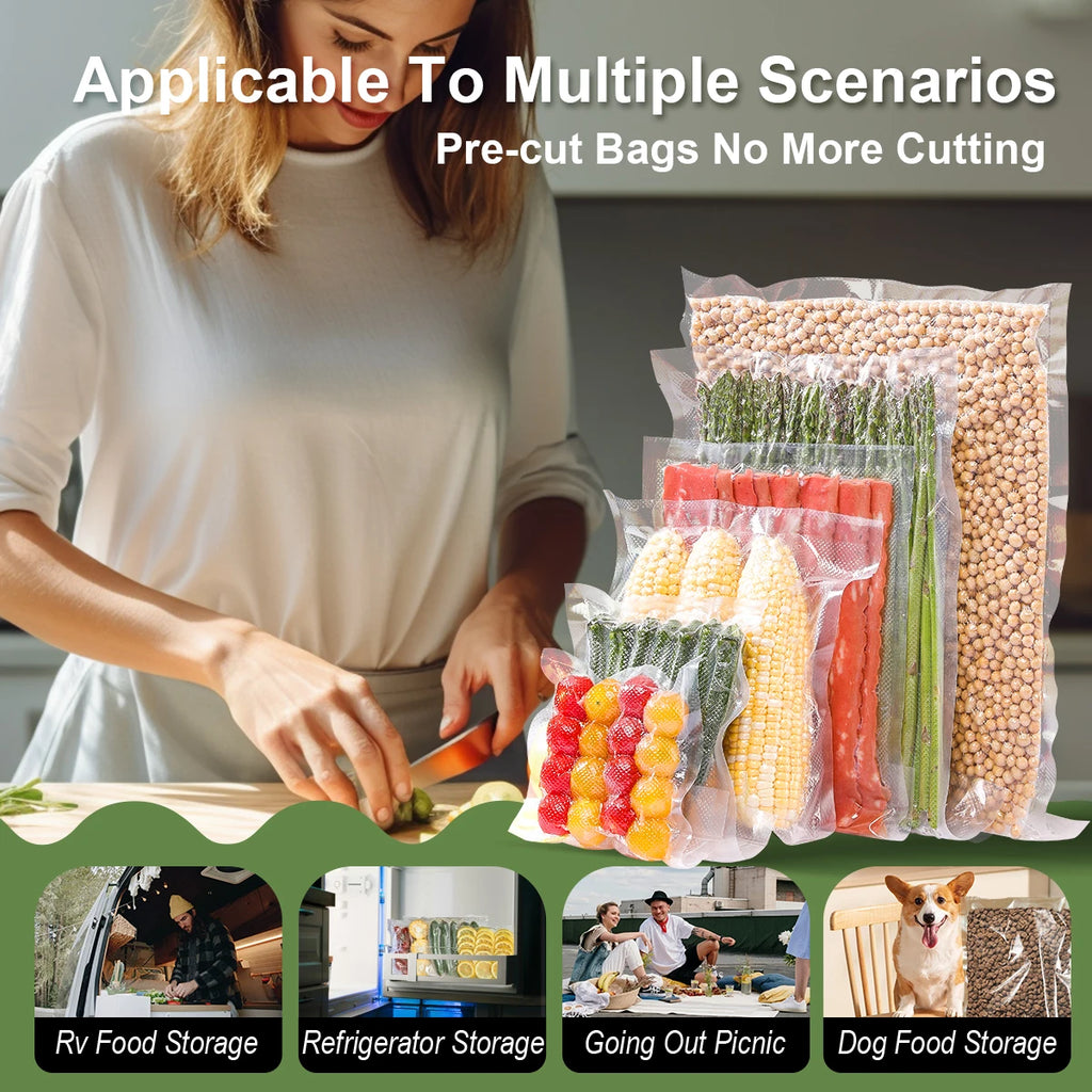 Vacuum Sealer Bags, Food Storage Pouches, Freshness Preservation for Kitchen, Compatible with Vacuum Sealer Machine Accessories