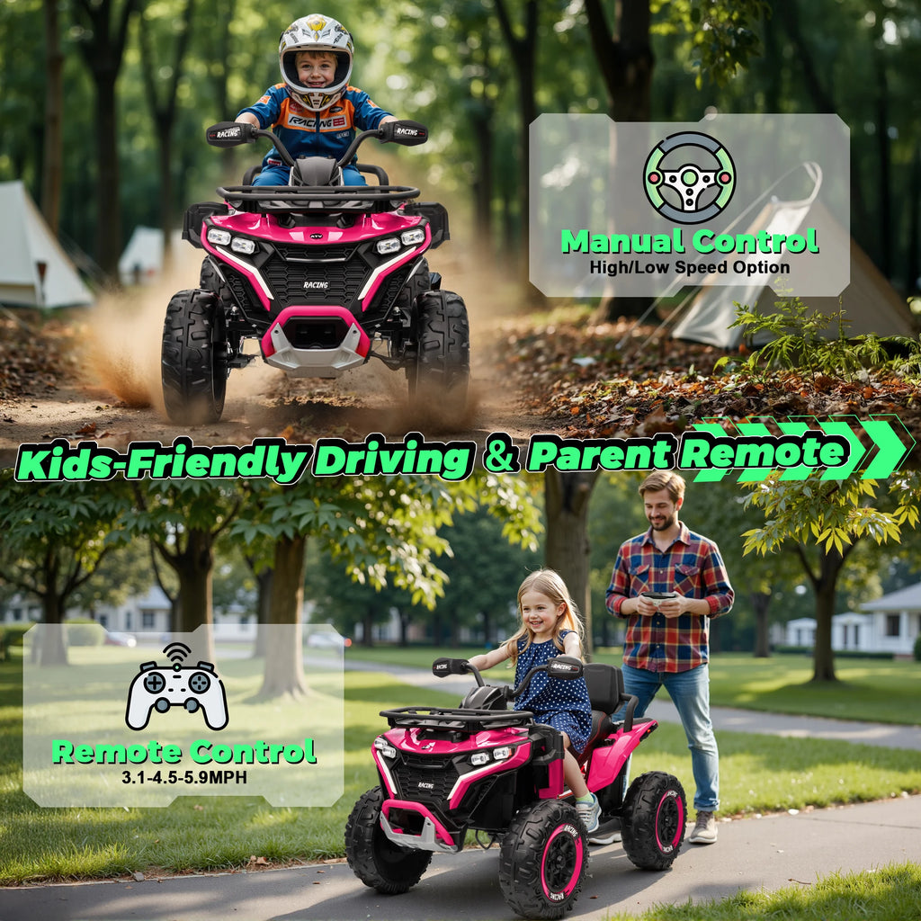 24V Ride on Car, Kids ATV XL Four Wheeler W/EVA Tires, 19-Inch Leather 2 Seater, 800W Motors