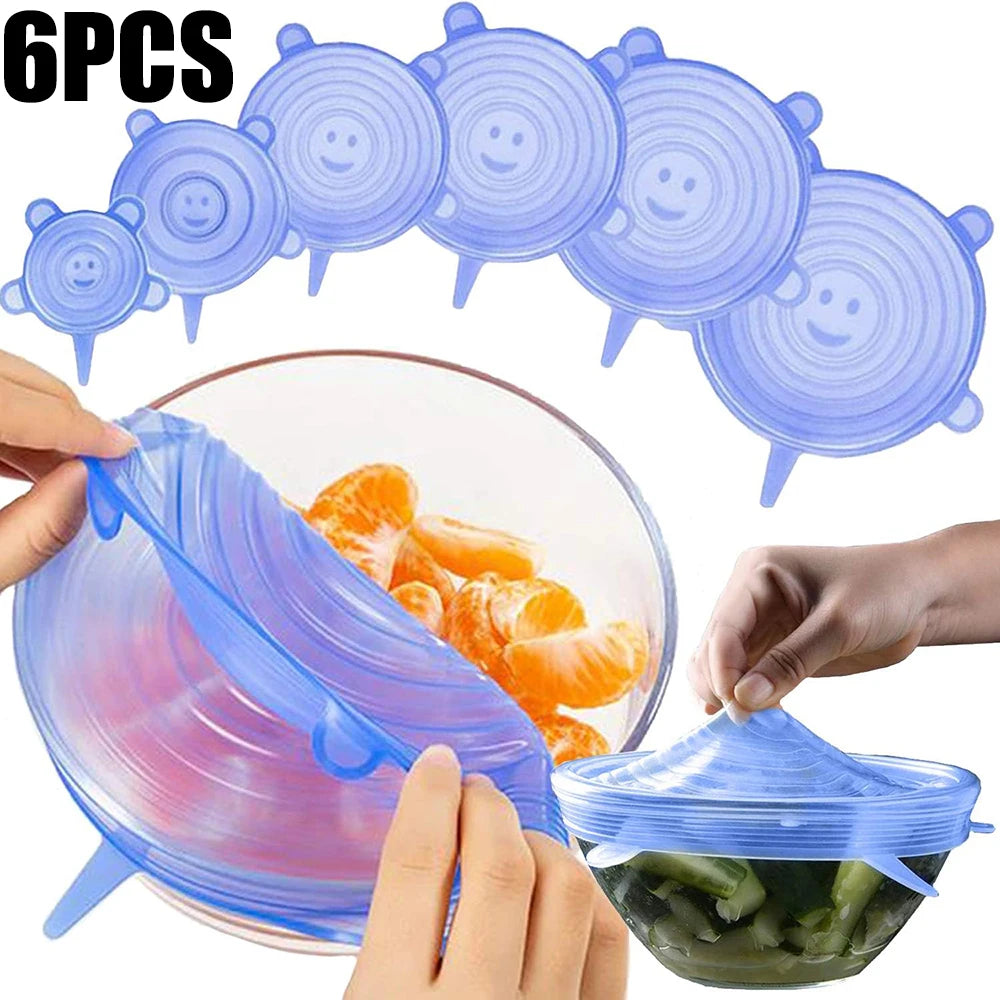 6Pcs Food Grade Silicone Preservation Cover Reusable Airtight Food