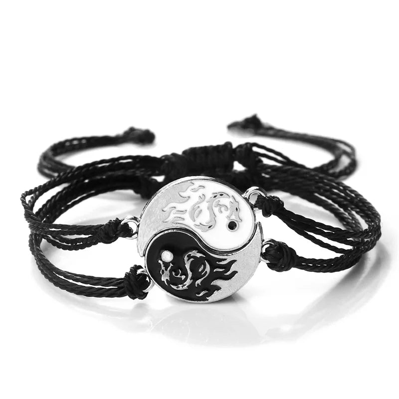 2Pcs/set Dragon Tai Chi Gossip Braided Bracelet for Women Men Best Friends Adjustable Yin Yang Bracelets Fashion Couple Jewelry