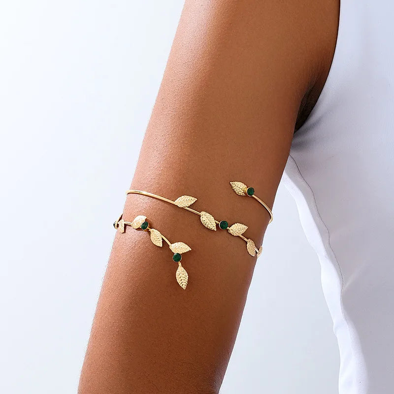 Boho Gold Color Leaf Upper Arm Cuff Bracelet for Women