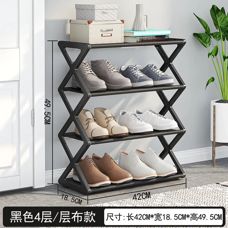 4-Tier X-Type Space Saving Shoe Rack, Solid Color Easy Assembly