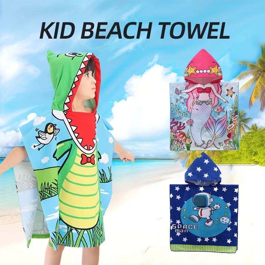 Children's Cartoon Hooded Beach Towel, Baby Bath Cape, Infant Bathrobe, Absorbent and Quick-Drying, Suitable for Bathing, Swimming Pool, Beach Vacations, All Seasons, and a Great Holiday Gift Choice