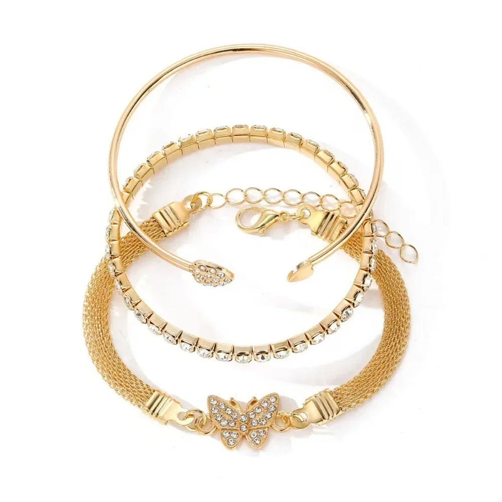 1/3pcs Crystal Rhinestone Heart Bracelets for Women Fashion Geometric Adjustable Infinity Cuff Bangle Jewelry