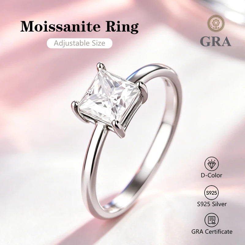 0.5-2.0 Carat Emerald Cut Moissanite Ring S925