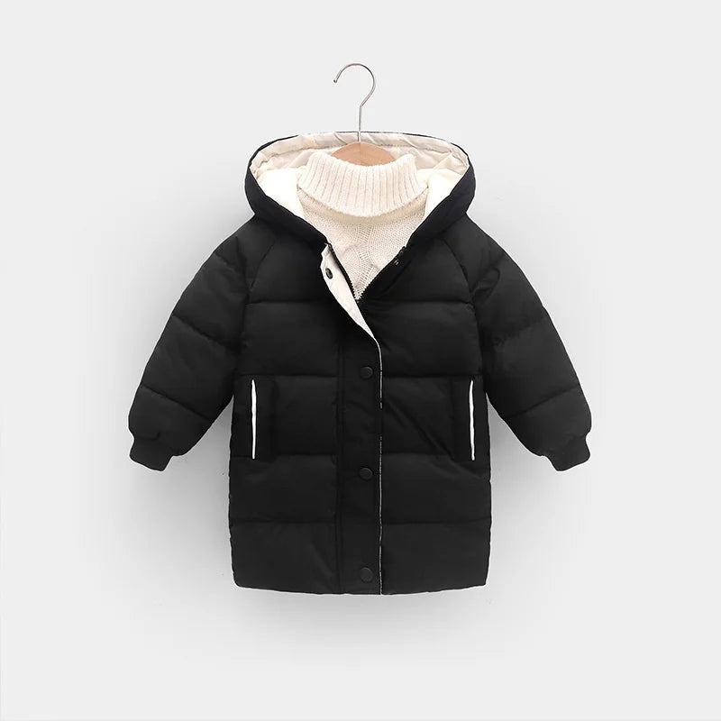 Kids Winter Down Coats Children Thicken Warm Long Jackets Boys Girls Hooded