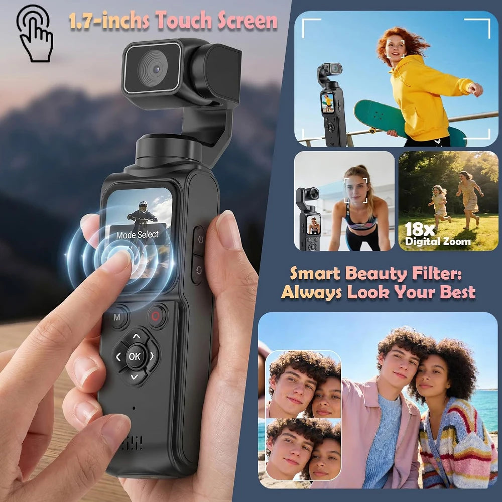 4K Pocket Vlogging Camera, 180° Flip Lens & 48MP Photo,