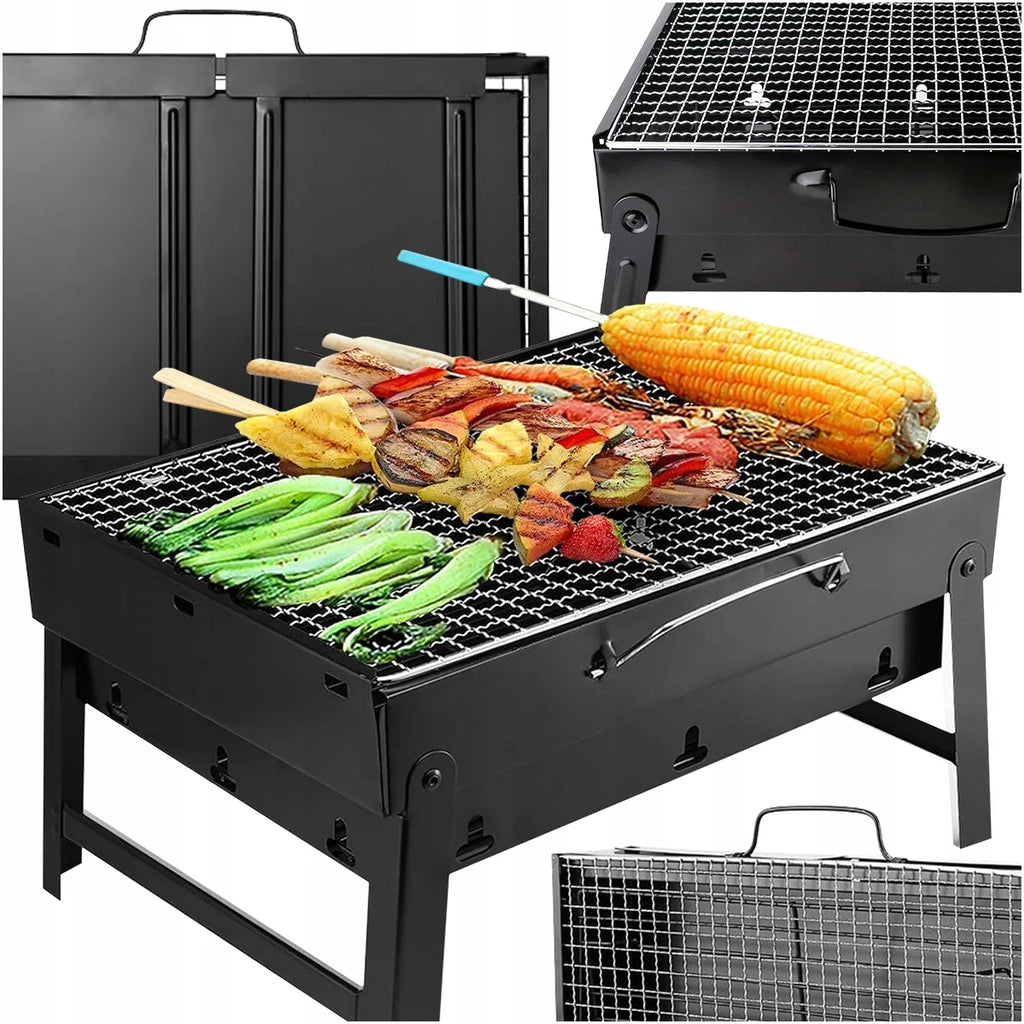 Portable Charcoal BBQ Grill Folding Suitcase Design Garden Camping Barbecue with Reinforced Cast Iron