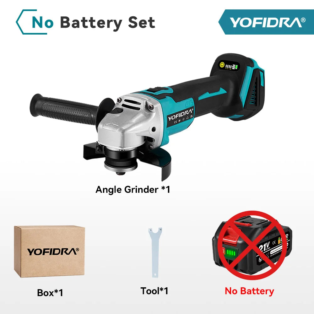 YOFIDRA 125mm 4 Gears Brushless Electric Angle Grinder Metal Wood Grinding Polishing Cutting