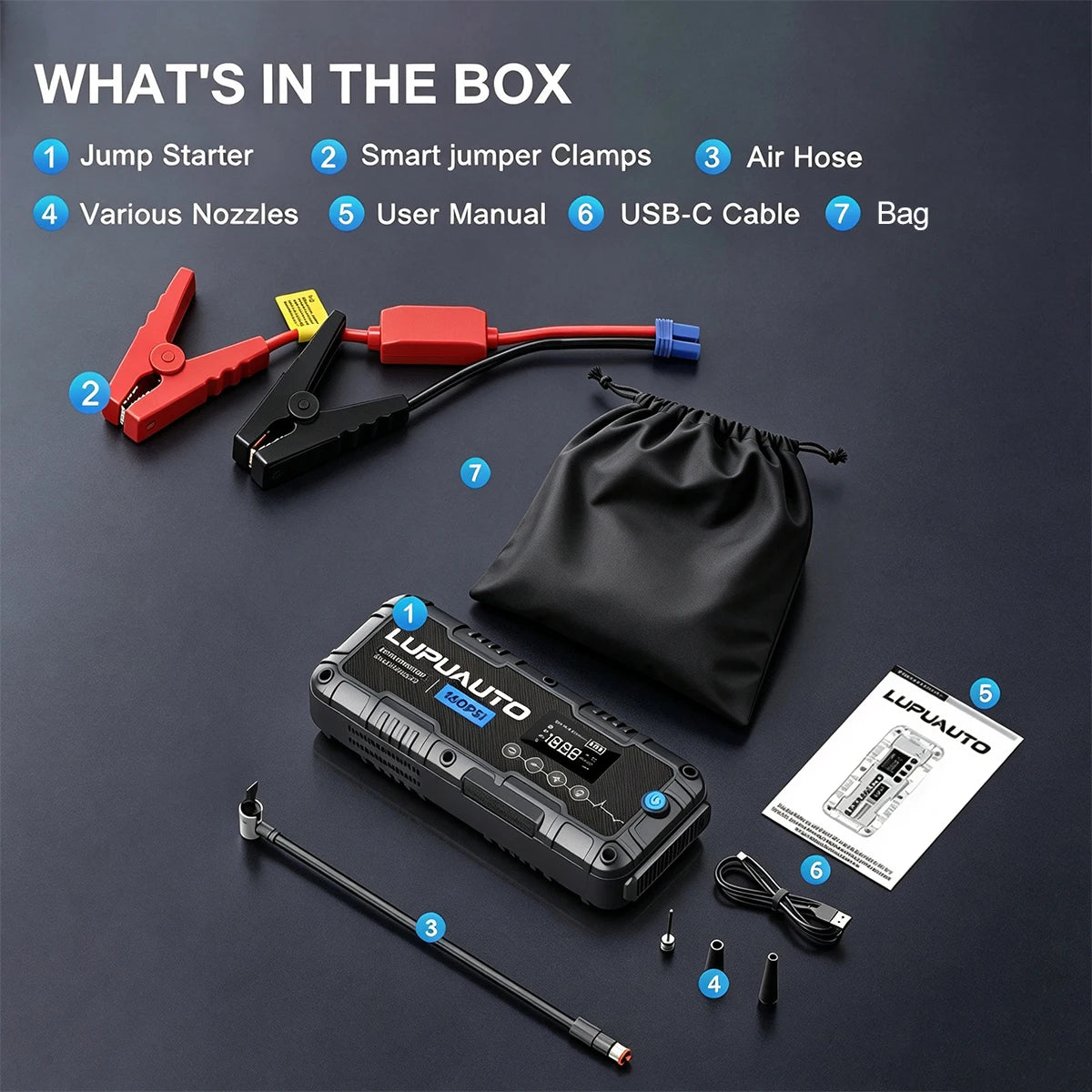 4 In 1 Car Jump Starter with LED Lighting 4000A Portable